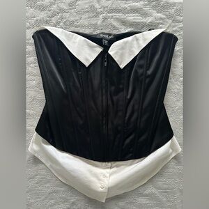 Bebe Black and White Collared Corset Blouse